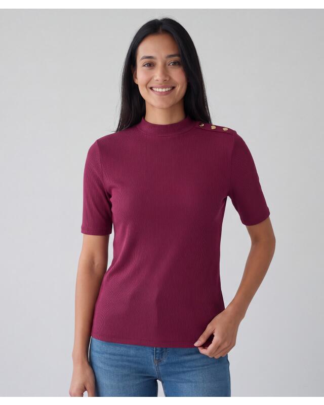 T-shirt à boutons décoratifs femme, baie (KiK T-Shirt mit Zierknöpfen (beere)) — KiK, produit allemand authentique au Maroc