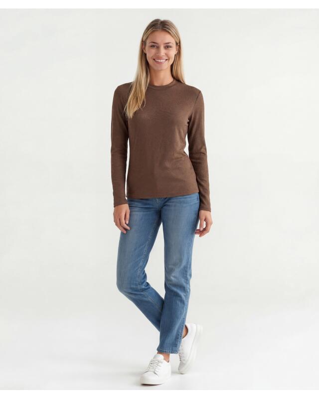 T-shirt manches longues à motif texturé femme, marron (KiK Langarmshirt mit strukturiertem Muster (braun)) — KiK, produit allemand authentique au Maroc