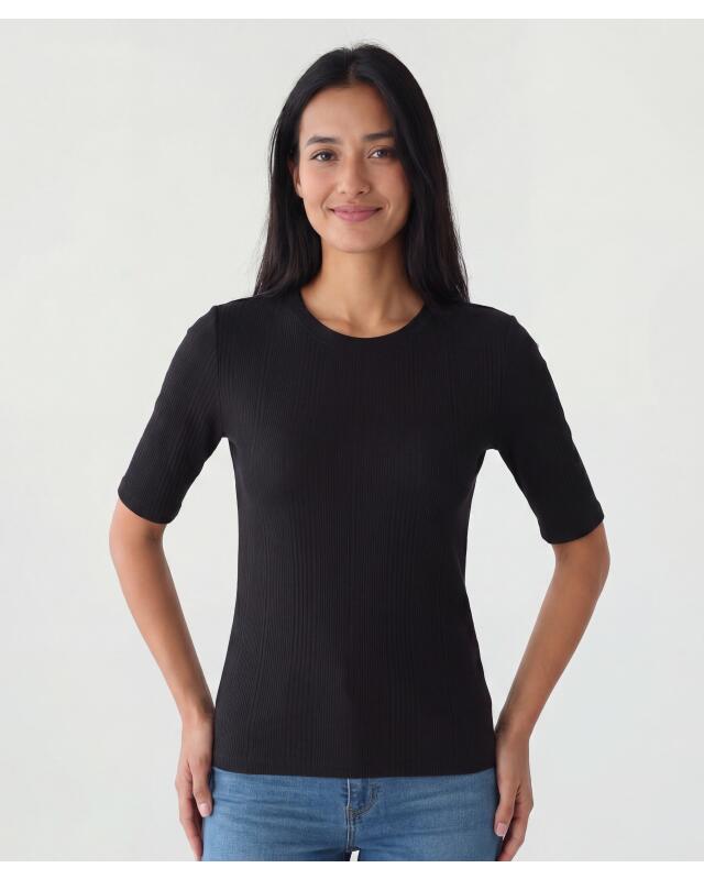 Ribbed T-shirt for women, black (KiK Geripptes Shirt (schwarz)) — KiK, authentic German product in Morocco
