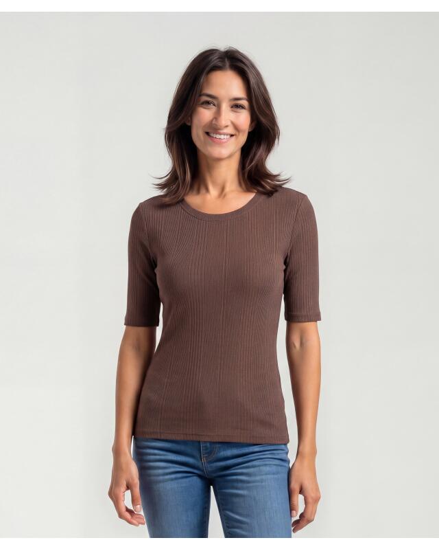 T-shirt côtelé femme, marron (KiK Geripptes Shirt (braun)) — KiK, produit allemand authentique au Maroc