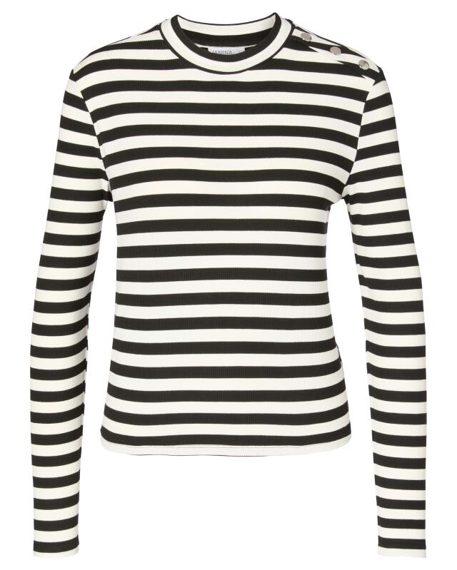 Long-sleeve top with shoulder buttons for women, black/white (KiK Langarmshirt mit Schulterknöpfen (schwarz/weiß)) — KiK, authentic German product in Morocco