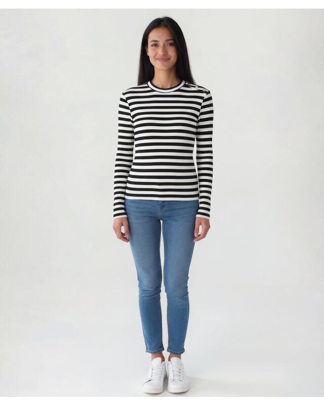 Long-sleeve top with shoulder buttons for women, black/white (KiK Langarmshirt mit Schulterknöpfen (schwarz/weiß)) — KiK, authentic German product in Morocco