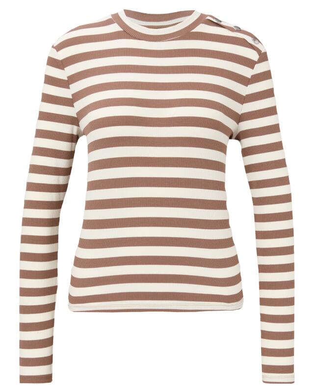 Long-sleeve top with shoulder buttons for women, white/brown (KiK Langarmshirt mit Schulterknöpfen (weiß/braun)) — KiK, authentic German product in Morocco