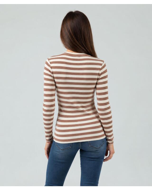 Long-sleeve top with shoulder buttons for women, white/brown (KiK Langarmshirt mit Schulterknöpfen (weiß/braun)) — KiK, authentic German product in Morocco