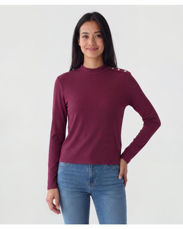 T-shirt manches longues à boutons décoratifs femme, violet (KiK Langarmshirt mit Zierknöpfen (lila)) — KiK, produit allemand authentique au Maroc