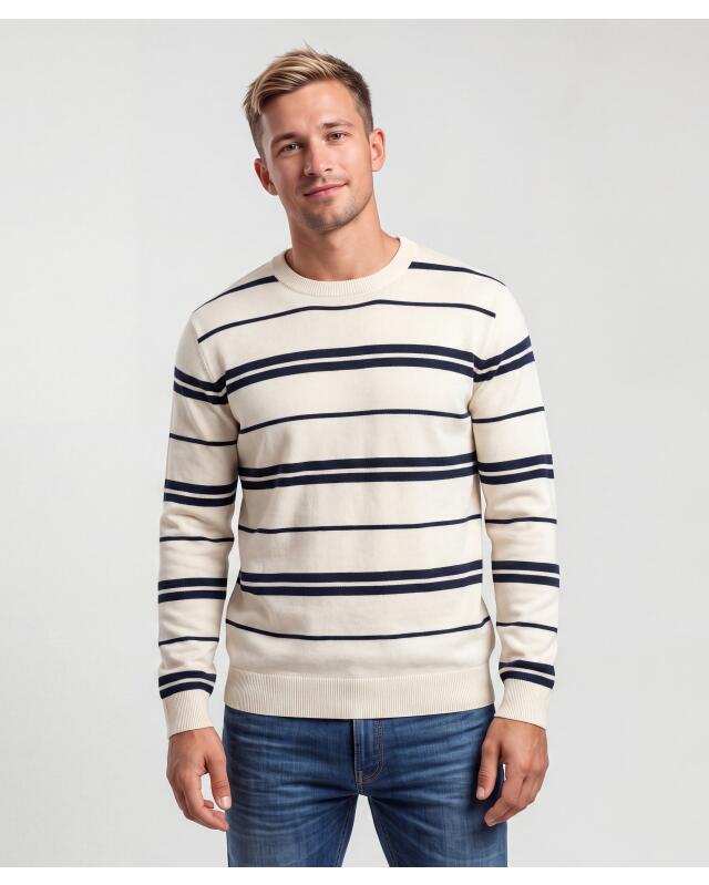 Fine-knit striped jumper for men, off-white (KiK Feinstrickpullover mit Streifen (offwhite)) — KiK, authentic German product in Morocco