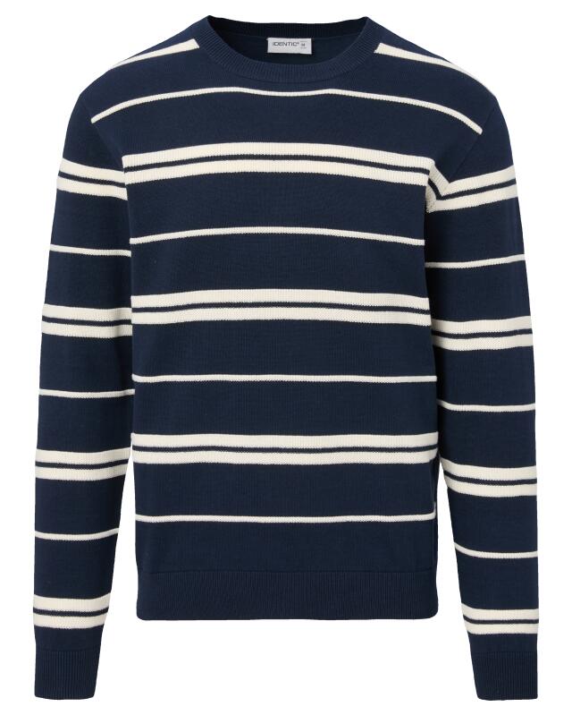 Pull en maille fine à rayures homme, bleu marine (KiK Feinstrickpullover mit Streifen (dunkelblau)) — KiK, produit allemand authentique au Maroc
