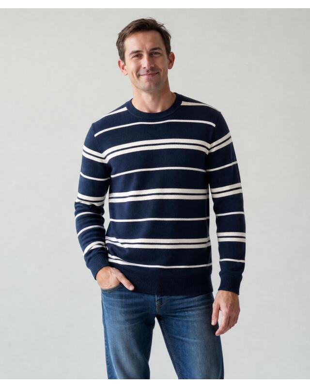 Pull en maille fine à rayures homme, bleu marine — KiK, produit allemand authentique au Maroc