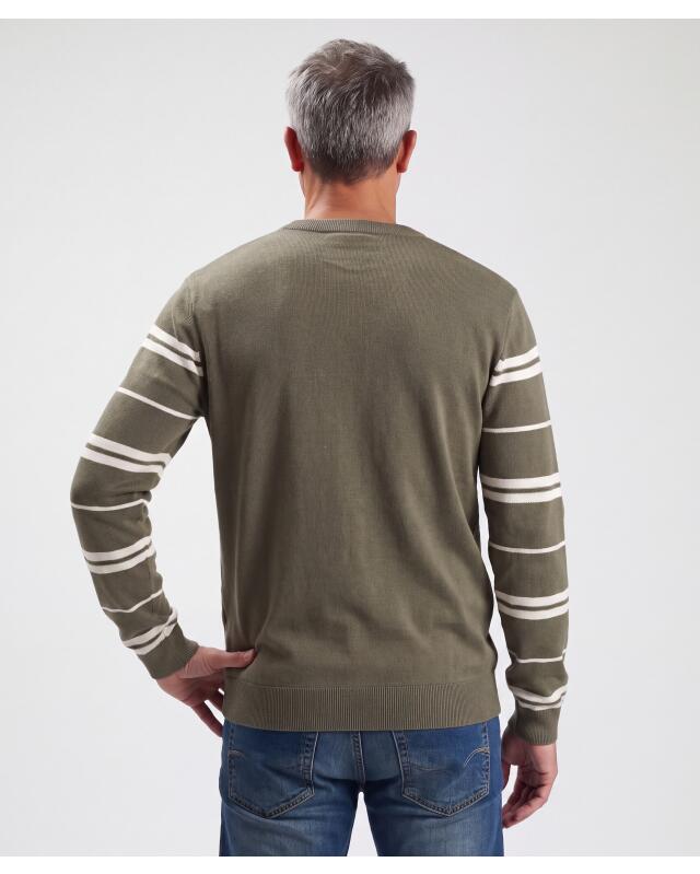 Pull en maille fine à rayures homme, kaki (KiK Feinstrickpullover mit Streifen (Khaki)) — KiK, produit allemand authentique au Maroc