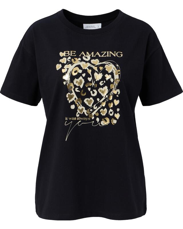 T-shirt à imprimé doré femme, noir (KiK T-Shirt mit goldenem Print (schwarz)) — KiK, produit allemand authentique au Maroc