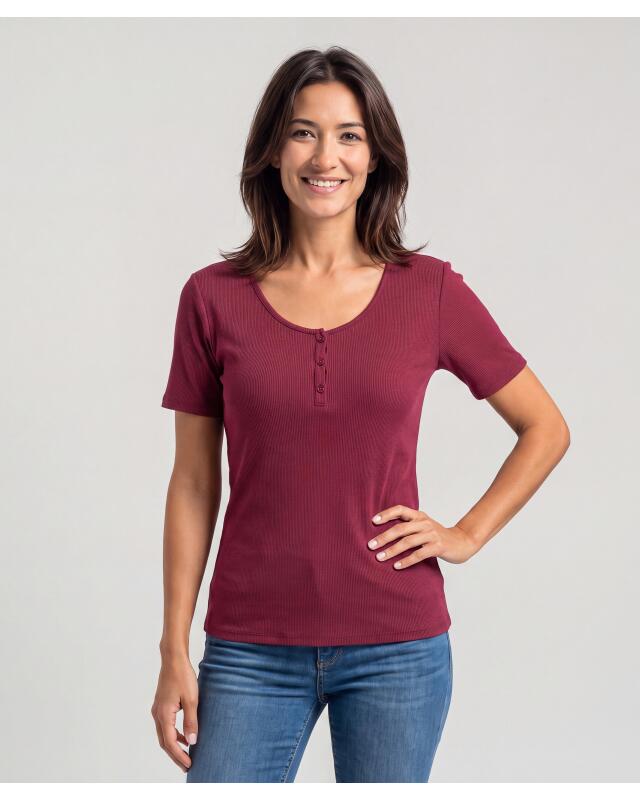 T-shirt en maille côtelée femme, baie (KiK T-Shirt aus Rippstoff (beere)) — KiK, produit allemand authentique au Maroc