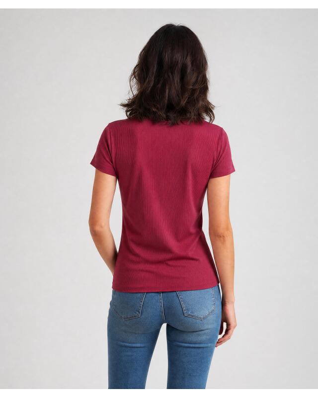 T-shirt en maille côtelée femme, baie (KiK T-Shirt aus Rippstoff (beere)) — KiK, produit allemand authentique au Maroc