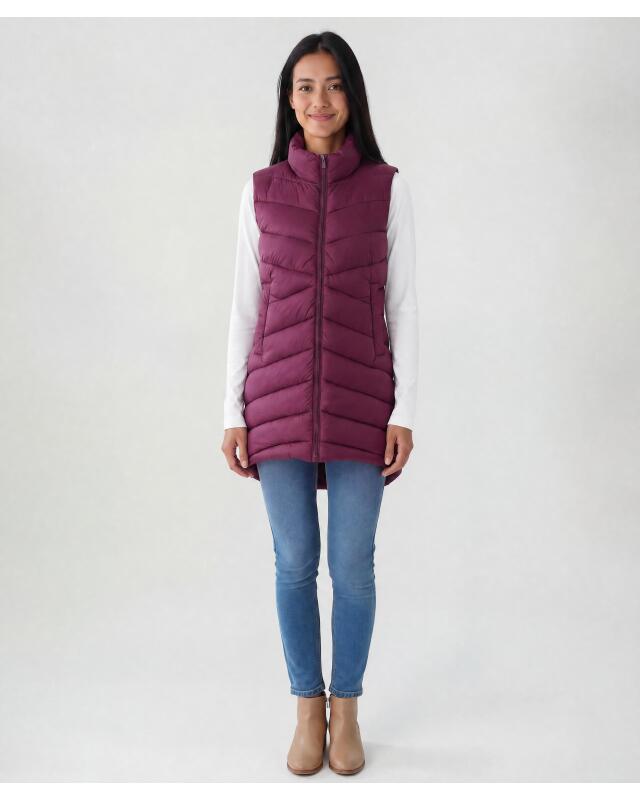 Gilet sans manches matelassé long femme, violet — KiK, produit allemand authentique au Maroc