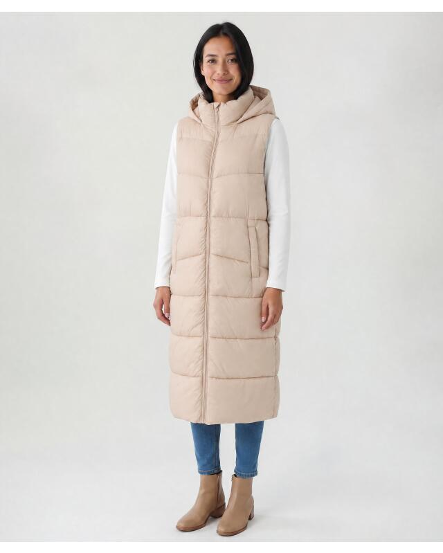 Gilet long sans manches matelassé femme, écru (KiK Gesteppte Longweste (naturfarben)) — KiK, produit allemand authentique au Maroc