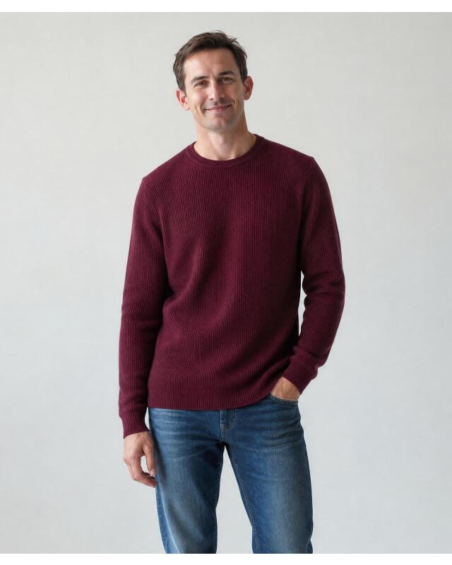 Pull en maille texturée homme, bordeaux (KiK Strickpullover mit Struktur (bordeaux)) — KiK, produit allemand authentique au Maroc