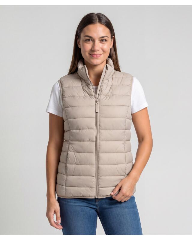Gilet sans manches matelassé à col montant femme, écru — KiK, produit allemand authentique au Maroc