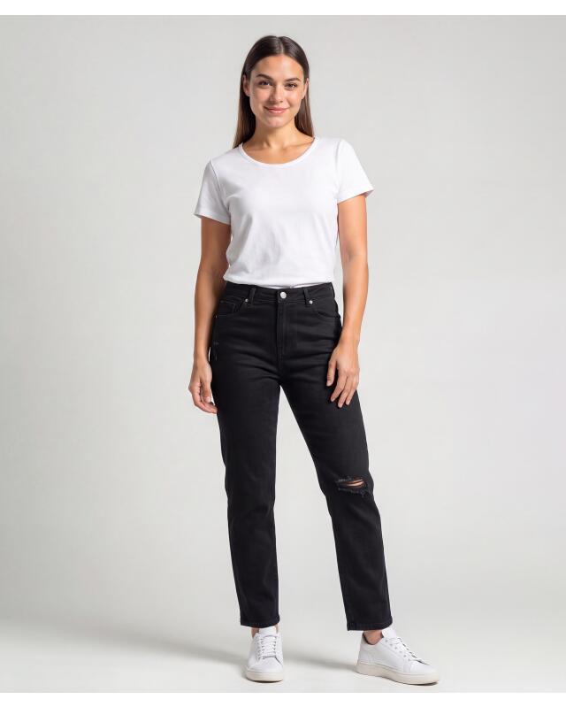 Jean mom tendance femme, jean noir intense — KiK, produit allemand authentique au Maroc