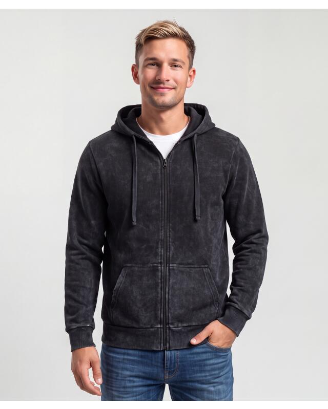 Washed-effect zip-up sweat jacket for men, black (KiK Sweatjacke mit Waschungseffekten (schwarz)) — KiK, authentic German product in Morocco