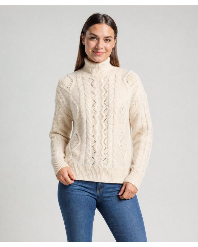 Pull en maille à motif tressé femme, beige chiné (KiK Strickpullover mit Flechtmuster (Beige melange)) — KiK, produit allemand authentique au Maroc