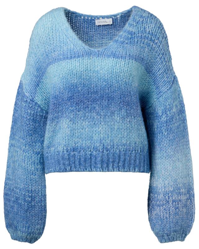Pull en maille contenant de la laine femme, bleu imprimé (KiK Strickpullover mit Wollanteil (blau bedruckt)) — KiK, produit allemand authentique au Maroc