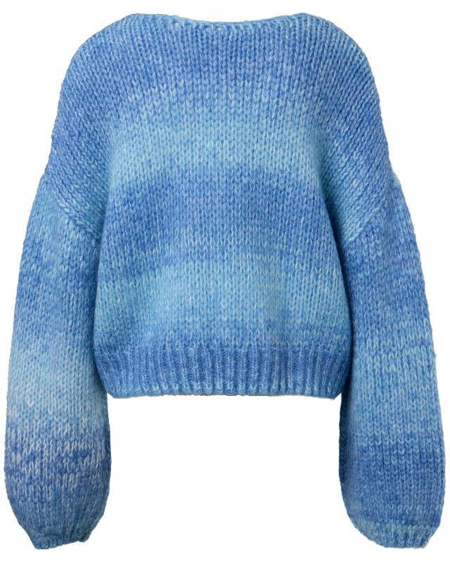 Pull en maille contenant de la laine femme, bleu imprimé (KiK Strickpullover mit Wollanteil (blau bedruckt)) — KiK, produit allemand authentique au Maroc