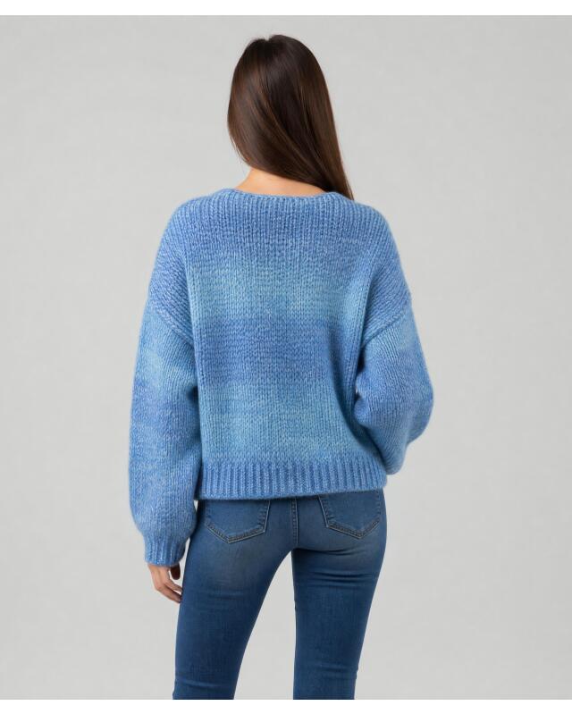 Pull en maille contenant de la laine femme, bleu imprimé (KiK Strickpullover mit Wollanteil (blau bedruckt)) — KiK, produit allemand authentique au Maroc