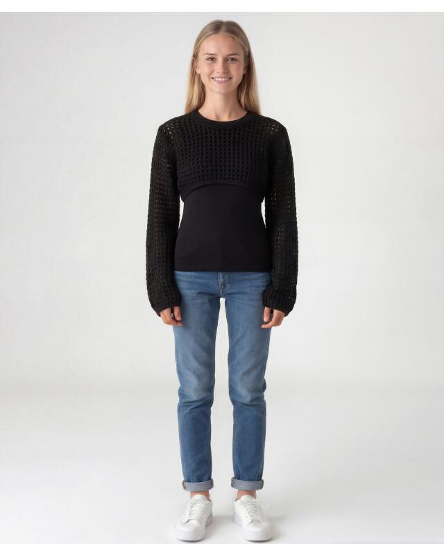 Pull court en maille fille, noir (KiK Kurzer Strickpullover (schwarz)) — KiK, produit allemand authentique au Maroc