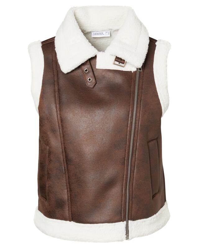 Gilet sans manches en similicuir femme, marron (KiK Weste aus Kunstleder (braun)) — KiK, produit allemand authentique au Maroc