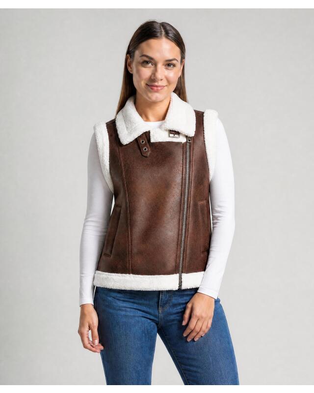 Gilet sans manches en similicuir femme, marron — KiK, produit allemand authentique au Maroc