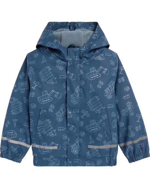 Rain jacket with construction vehicle print for boys, blue (KiK Regenjacke mit Baustellenfahrzeugenmotiven (blau)) — KiK, authentic German product in Morocco