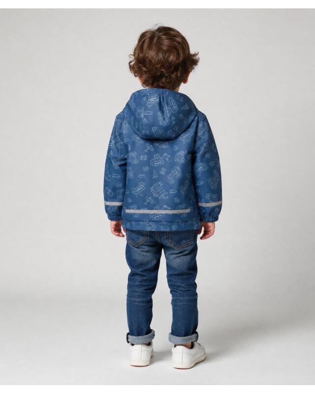 Rain jacket with construction vehicle print for boys, blue (KiK Regenjacke mit Baustellenfahrzeugenmotiven (blau)) — KiK, authentic German product in Morocco