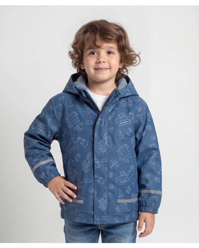 Rain jacket with construction vehicle print for boys, blue (KiK Regenjacke mit Baustellenfahrzeugenmotiven (blau)) — KiK, authentic German product in Morocco
