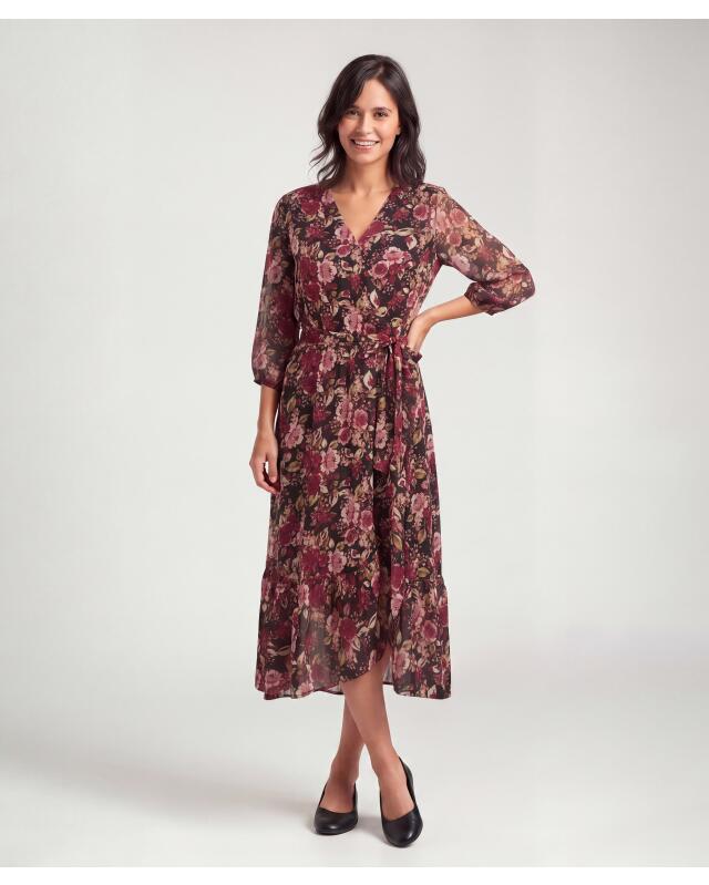 Robe à fleurs femme, à fleurs (KiK Dunkles Blumenkleid (Blumendruck)) — KiK, produit allemand authentique au Maroc
