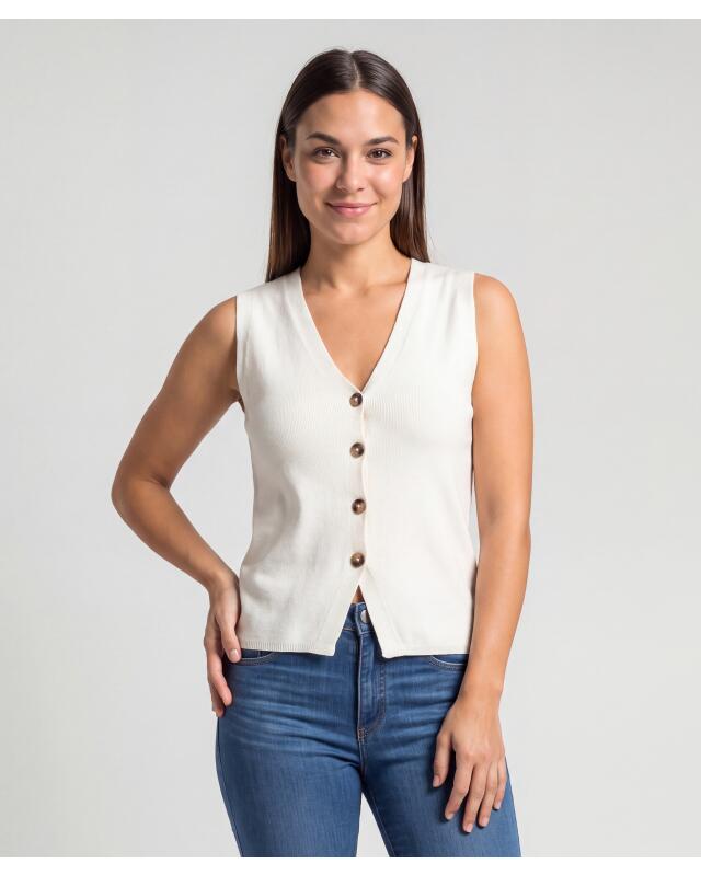 Gilet sans manches en maille femme, blanc cassé — KiK, produit allemand authentique au Maroc