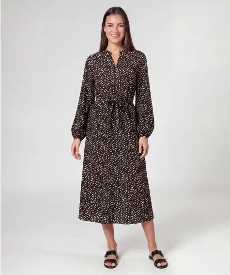 Schwarz bedrucktes Midikleid