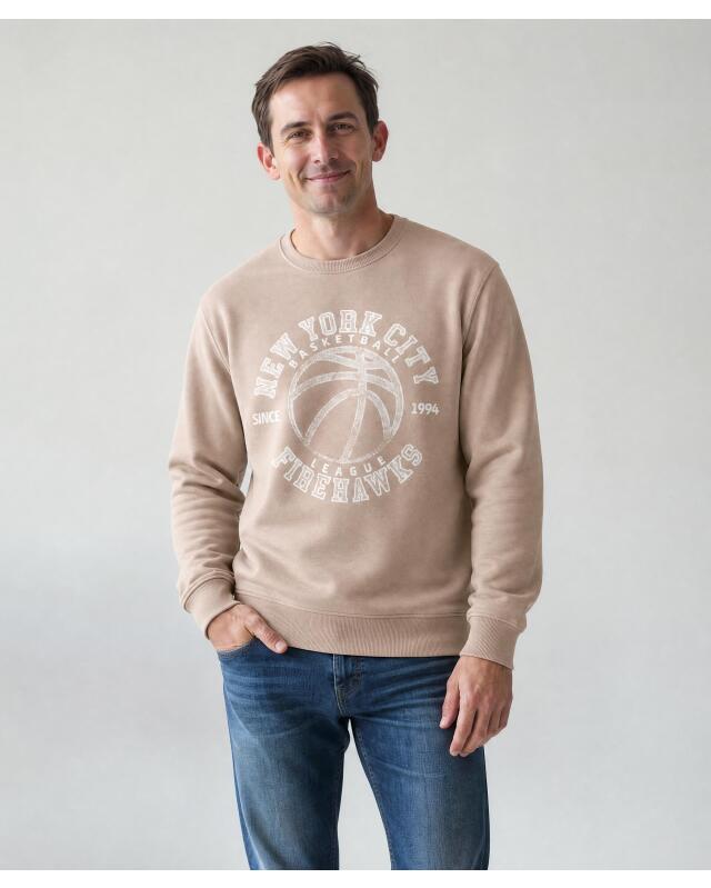 Sweat à motif basketball homme, taupe (KiK Sweatshirt Basketball (taupe)) — KiK, produit allemand authentique au Maroc