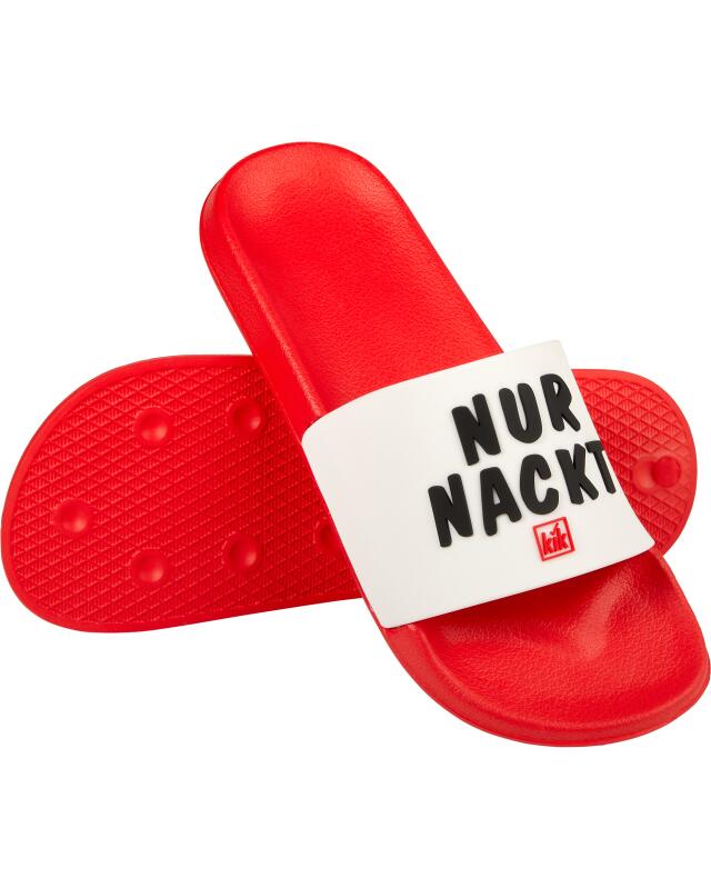Claquettes de fête « Nur nackt ist billiger » homme, rouge/blanc — KiK, produit allemand authentique au Maroc
