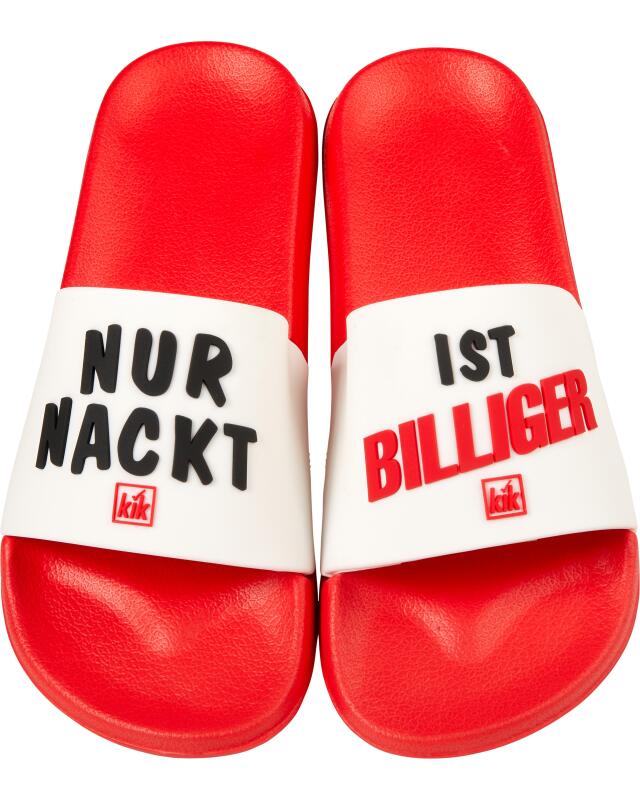شبشب للحفلات «Nur nackt ist billiger» للرجال، أحمر/أبيض (KiK Party Badeslipper „Nur nackt ist billiger“ (rot/weiß)) — KiK, منتج ألماني أصلي في المغرب