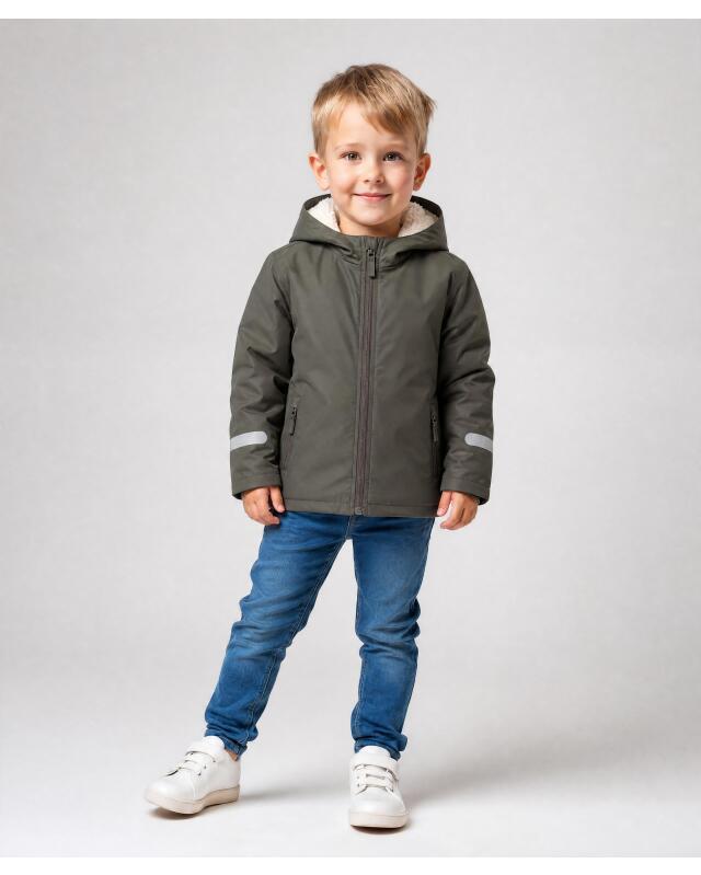 جاكيت مطر ببطانة فليس التيدي للأولاد، أخضر غامق (KiK Regenjacke mit Teddyfleece (dunkelgrün)) — KiK, منتج ألماني أصلي في المغرب