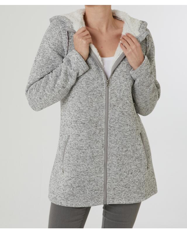 Veste polaire longue femme, gris chiné (KiK Lange Fleecejacke (grau melange)) — KiK, produit allemand authentique au Maroc