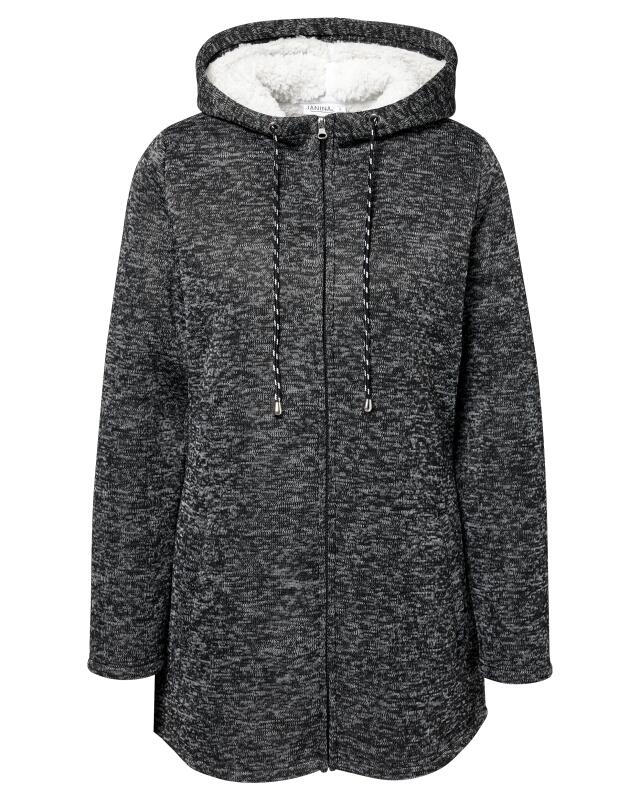 Veste polaire longue femme, anthracite chiné (KiK Lange Fleecejacke (anthrazit melange)) — KiK, produit allemand authentique au Maroc