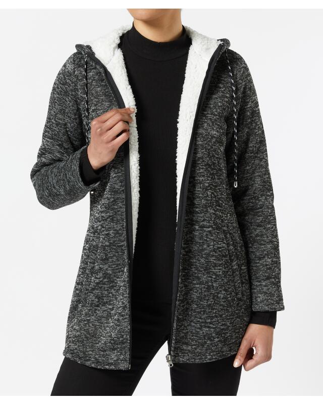 Veste polaire longue femme, anthracite chiné (KiK Lange Fleecejacke (anthrazit melange)) — KiK, produit allemand authentique au Maroc