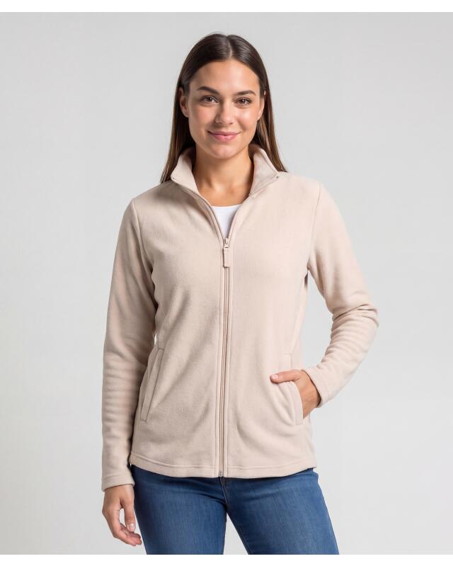 جاكيت فليس بياقة عالية للنساء، إكرو (KiK Fleecejacke mit Stehkragen (naturfarben)) — KiK, منتج ألماني أصلي في المغرب