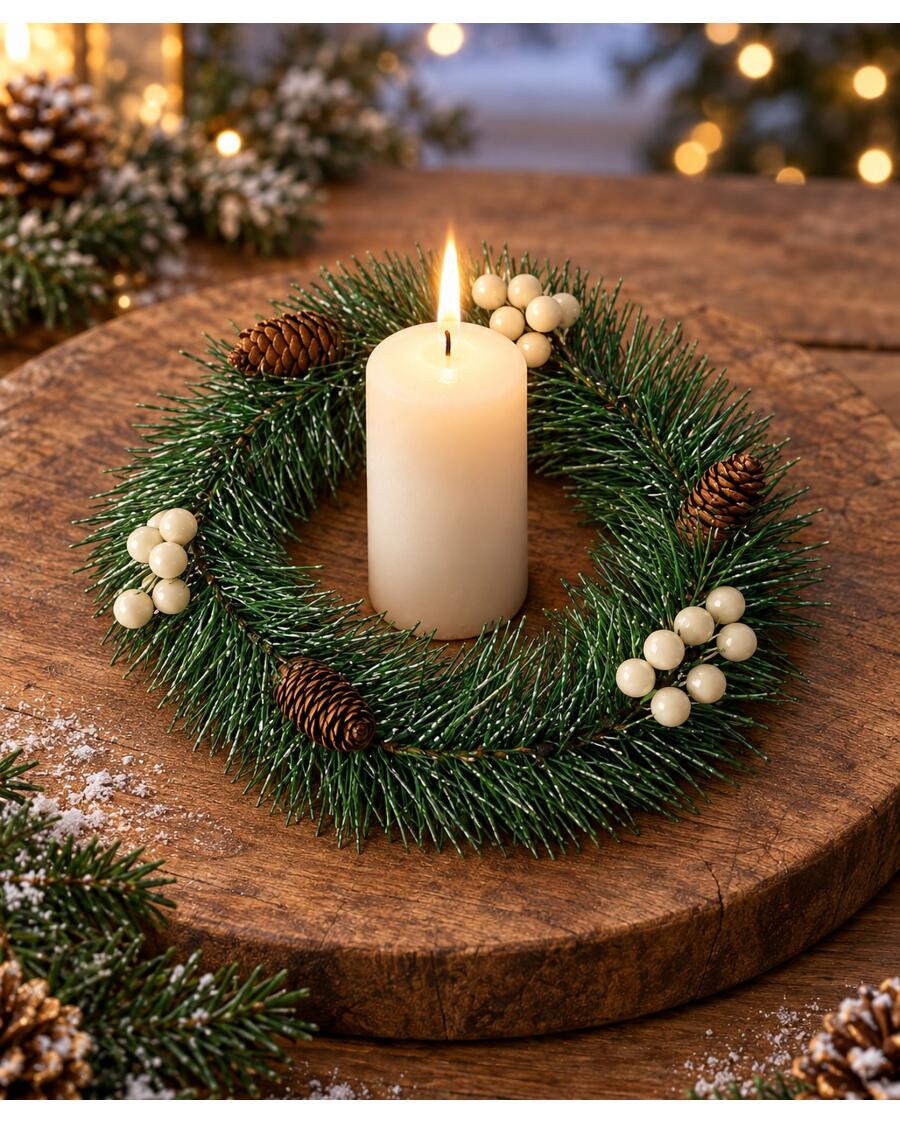 Weihnachtskranz Tannengrün, weiß