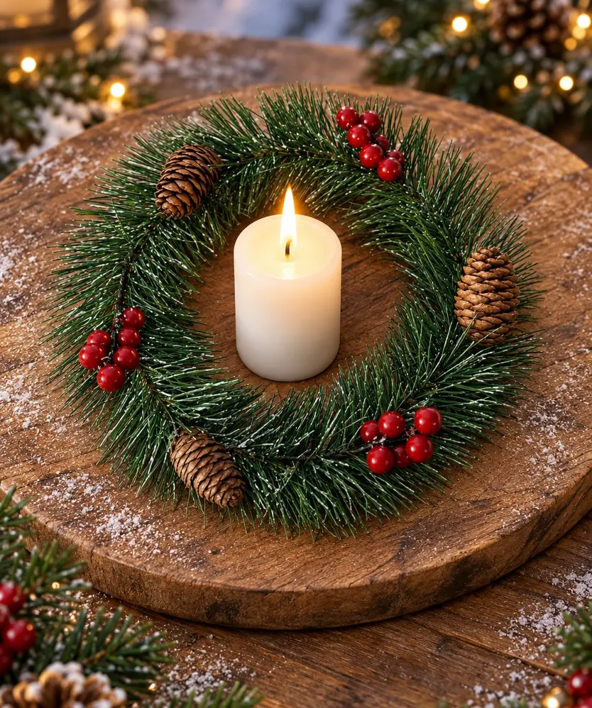 Weihnachtskranz Tannengrün, rot