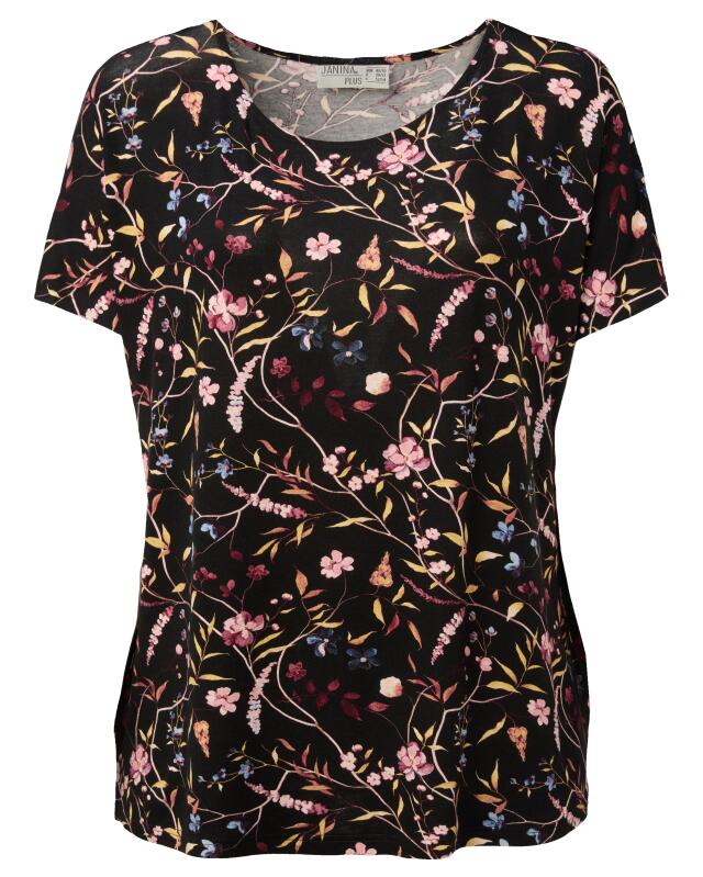 Floral print T-shirt for women, black printed (KiK T-Shirt mit floralem Muster (schwarz bedruckt)) — KiK, authentic German product in Morocco