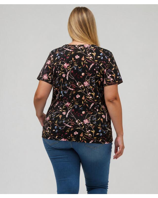 Floral print T-shirt for women, black printed (KiK T-Shirt mit floralem Muster (schwarz bedruckt)) — KiK, authentic German product in Morocco