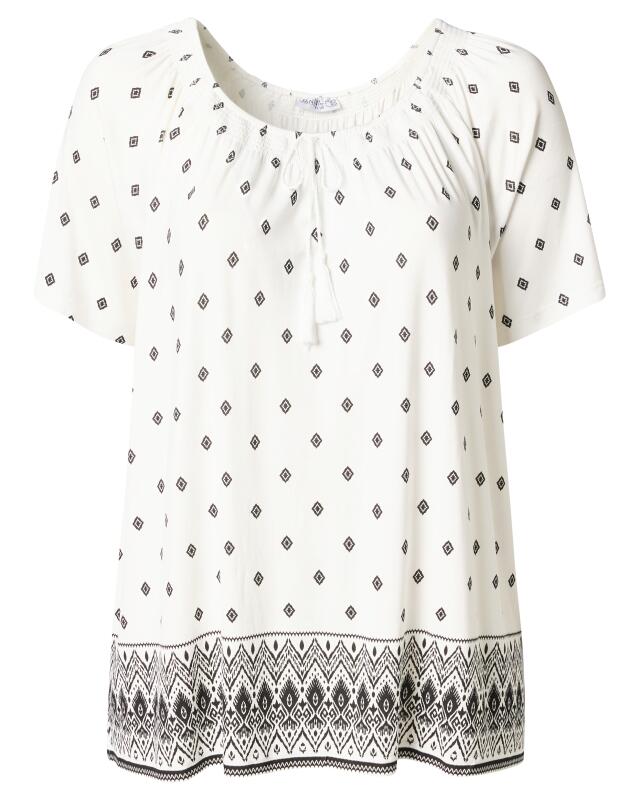 Off-the-shoulder top with tassels for women, white/black (KiK Carmenshirt mit Quasten (weiß/schwarz)) — KiK, authentic German product in Morocco