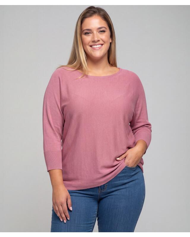 كنزة بأطراف مضلعة للنساء، وردي غامق (KiK Pullover mit Rippbündchen (dunkelrosa)) — KiK, منتج ألماني أصلي في المغرب