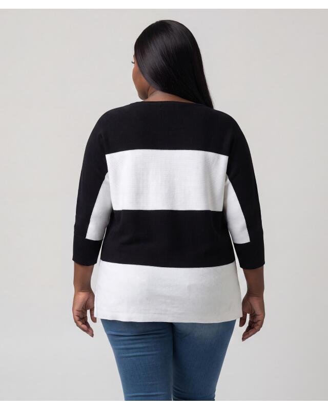 Pull à larges rayures femme, noir/blanc (KiK Pullover mit Blockstreifen (schwarz/weiß)) — KiK, produit allemand authentique au Maroc